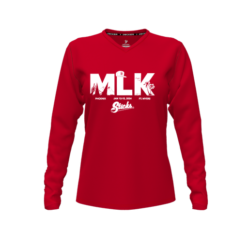 [FTLVPTRD-FYXS-LOGO1] Decker Performance T-Shirt (Female Youth XS, Red, V Neck, Logo 1, Long Sleeve)